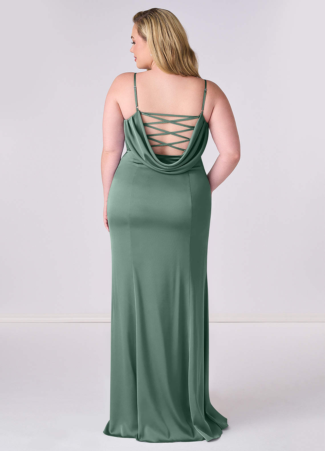 Pleated Lace Up Mermaid Stretch Satin Dress-AZ6645793-final sale