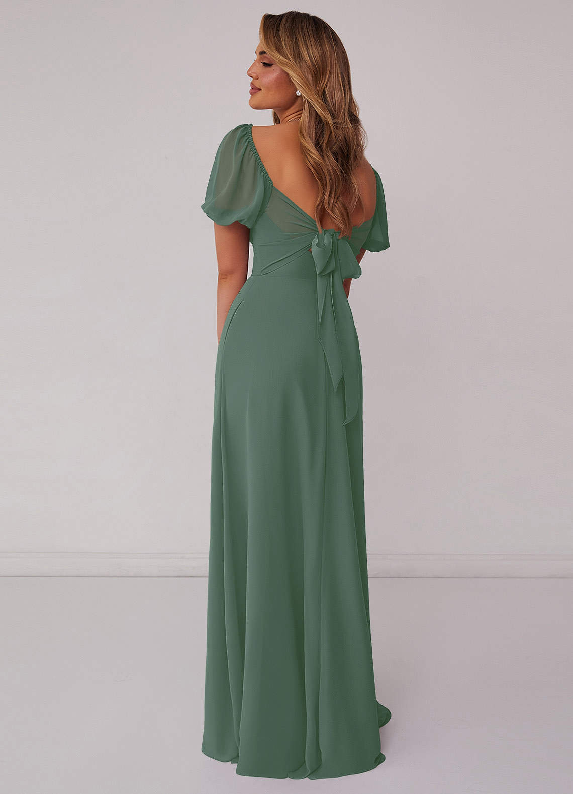 Chiffon A-line Dress with Puff Sleeves-AZ6794218-final sale