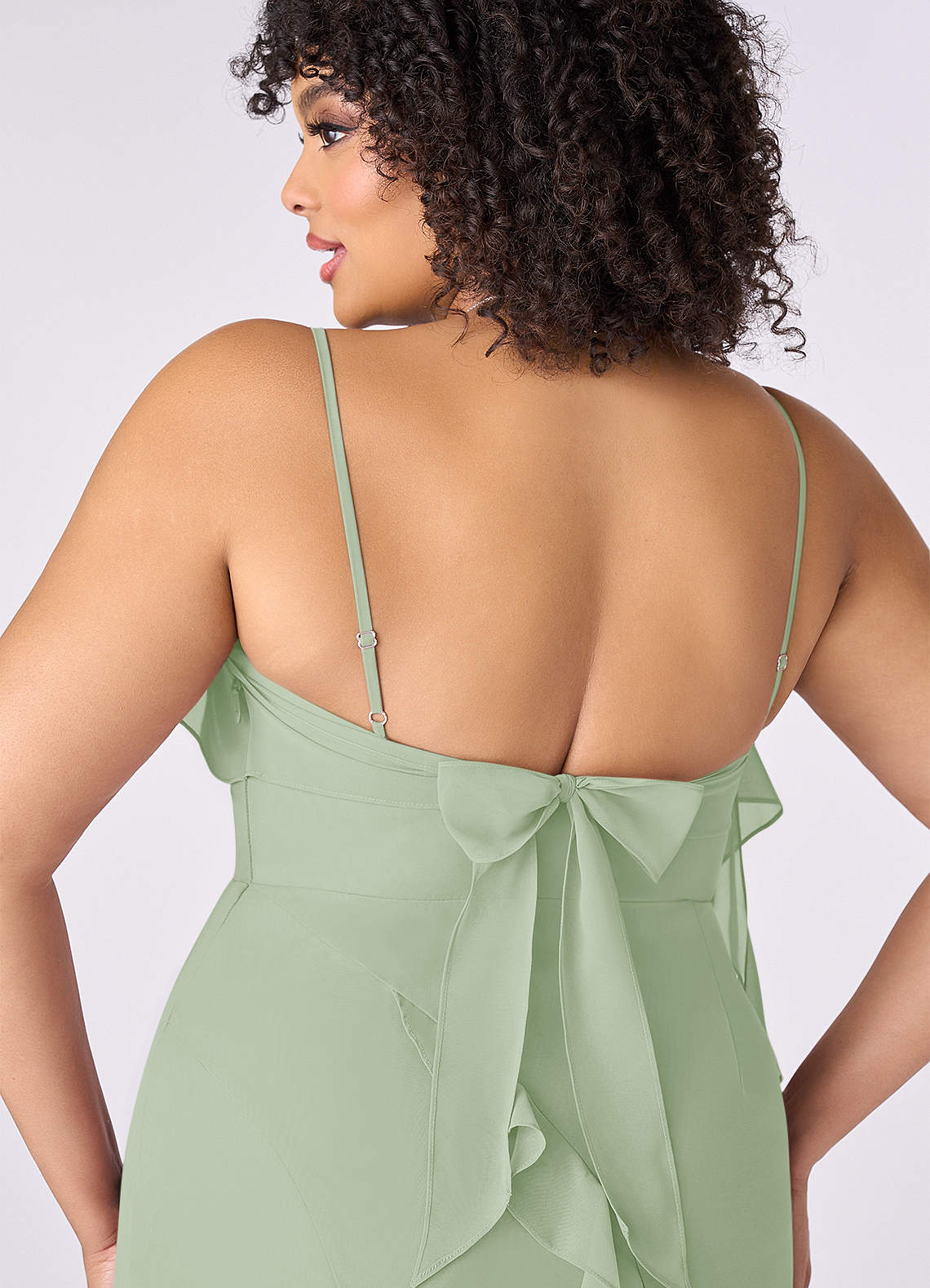 Chiffon Ruffle Column Dress with Leg Slit-AZ6643290-final sale