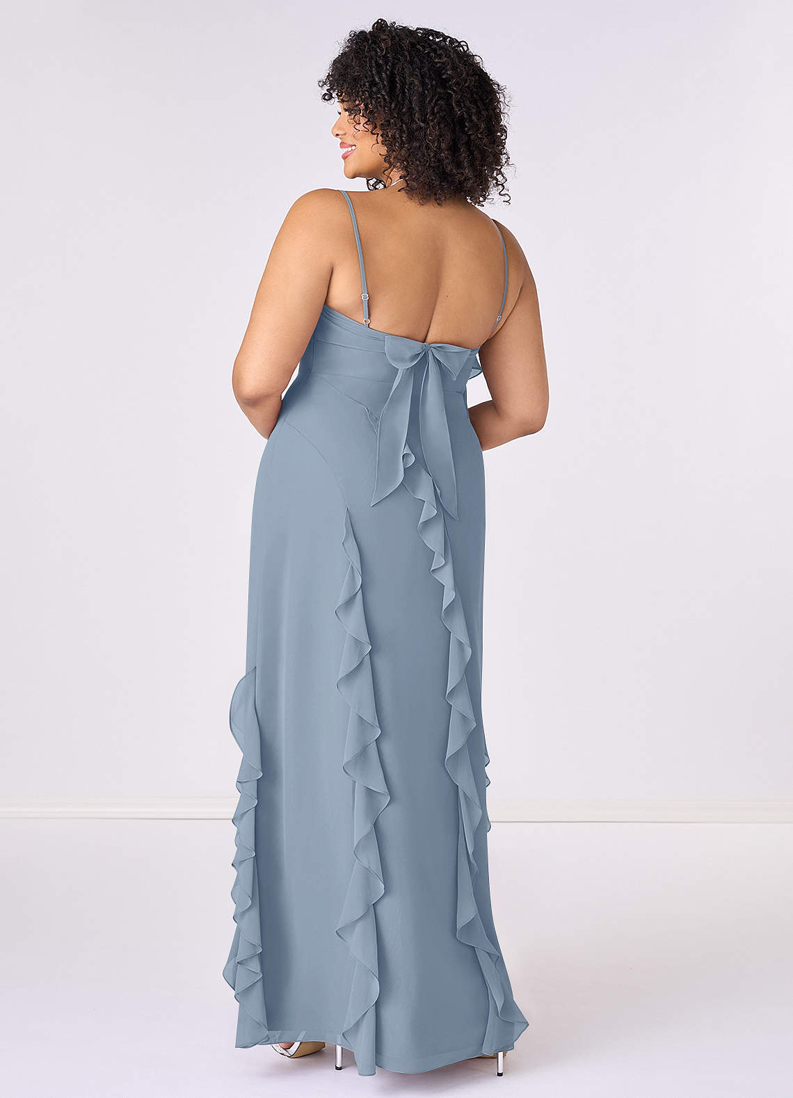 Chiffon Ruffle Column Dress with Leg Slit-AZ6753132-final sale