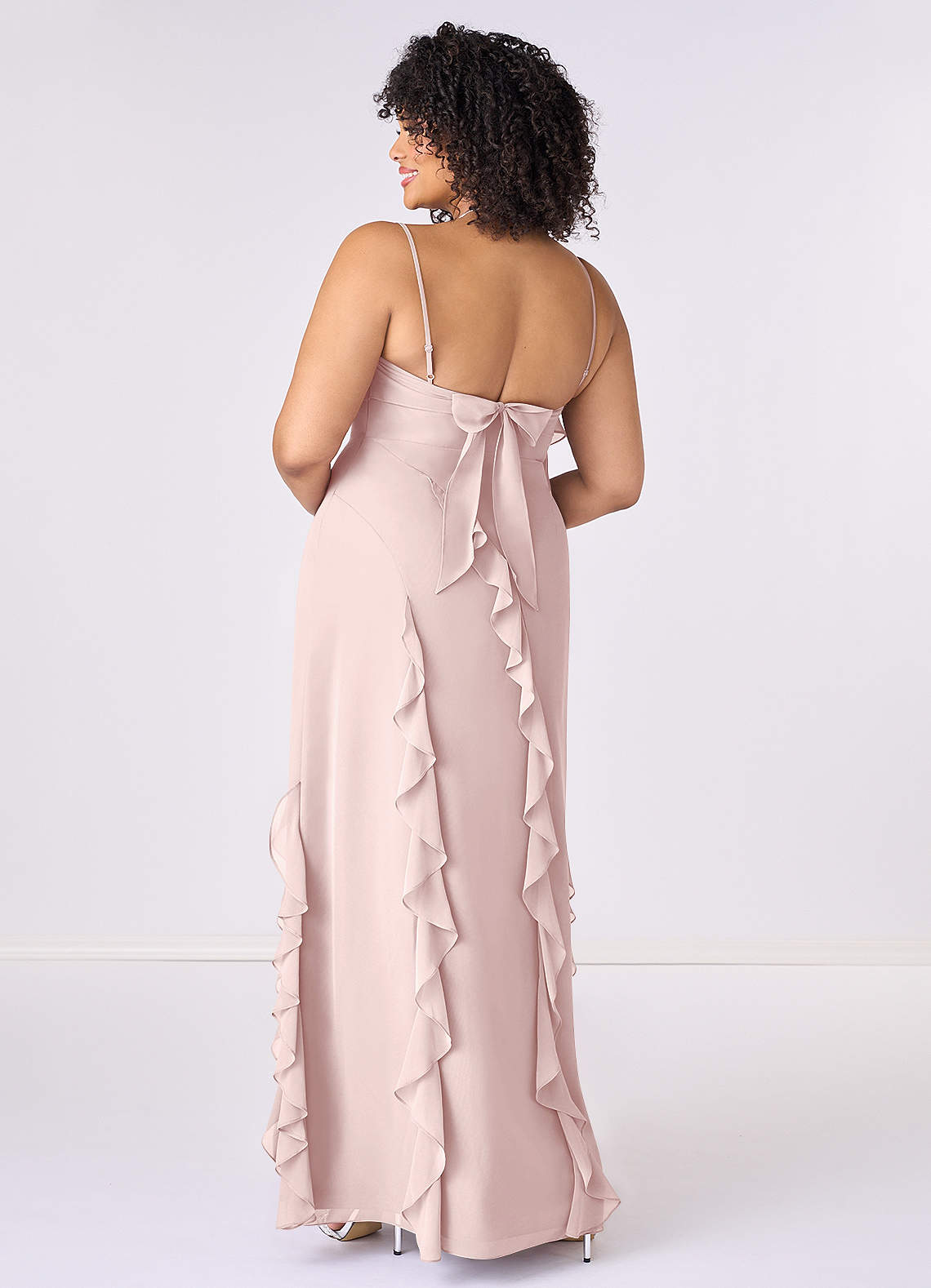 Chiffon Ruffle Column Dress with Leg Slit-AZ6592153-final sale