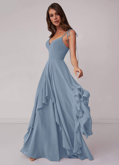V-neck Chiffon Tiered A-line Dress-AZ6769397-final sale