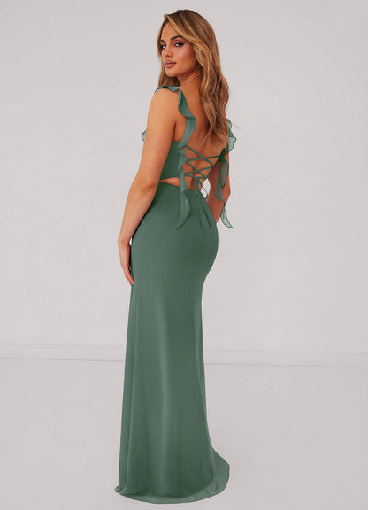 Sweetheart Pleated Ruffle Chiffon Mermaid Dress-AZ6722925-final sale