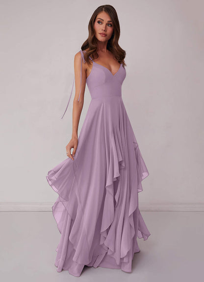 V-neck Chiffon Tiered A-line Dress-AZ6637871-final sale