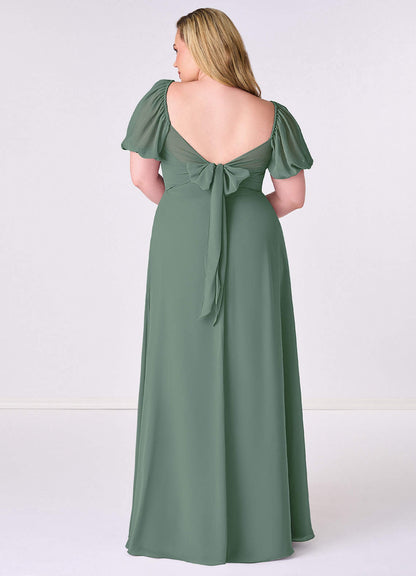 Chiffon A-line Dress with Puff Sleeves-AZ6794218-final sale