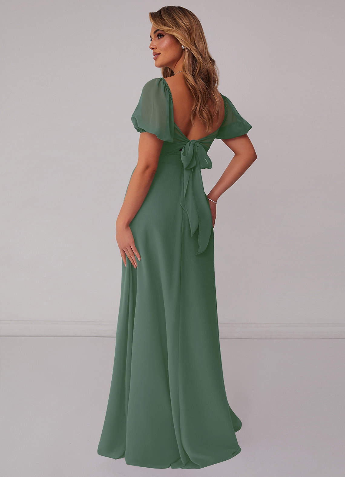 Chiffon A-line Dress with Puff Sleeves-AZ6794218-final sale