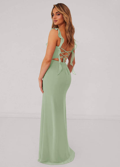 Sweetheart Pleated Ruffle Chiffon Mermaid Dress-AZ6757670-final sale