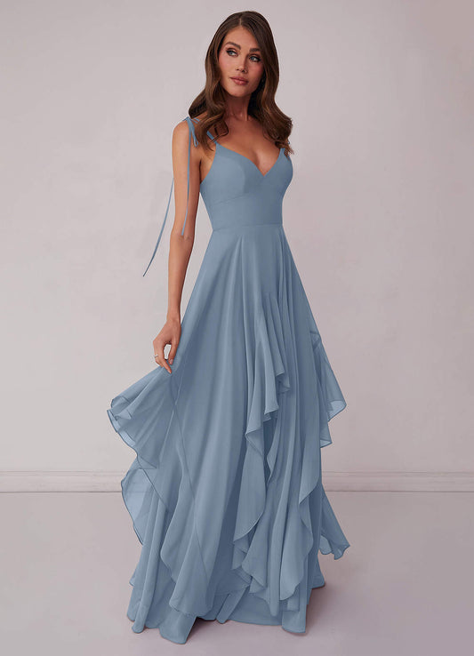 V-neck Chiffon Tiered A-line Dress-AZ6769397-final sale